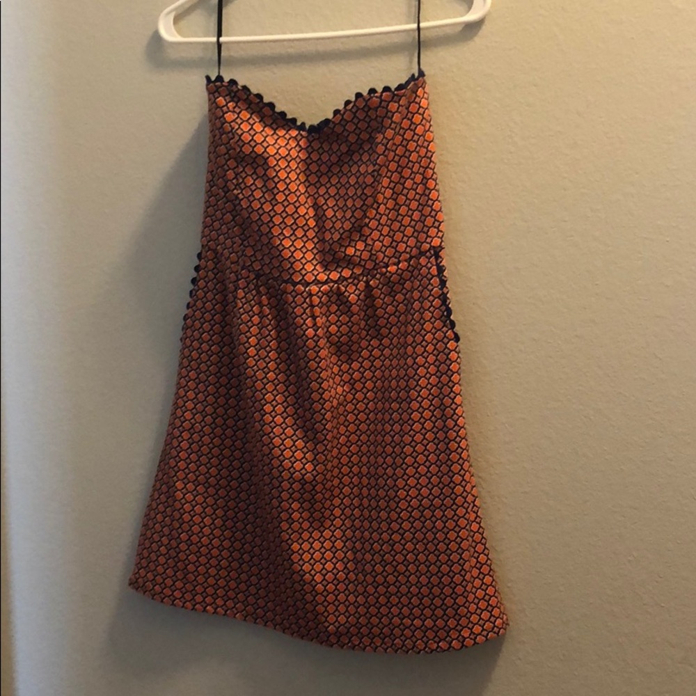 Strapless Orange and Blue Dress.  Go Gators!